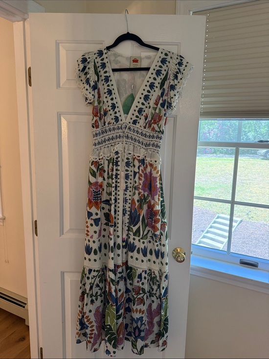 FARM Rio Dresses & Skirts - FARM Rio White Maxi Dress with Blue, Green, Pink & Orange Floral Print